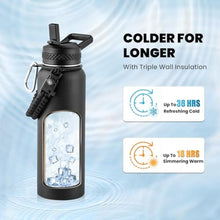 Load image into Gallery viewer, RAYMYLO Insulated Water Bottle 40 oz, Triple Wall Vacuum Stainless Steel (Cold for 36Hrs, Hot for 18Hrs), Leak Proof &amp; Non-BPA, Modern Water Flask Jug with Paracord Handle &amp; Straw Spout Lids, MagicBlack_6672
