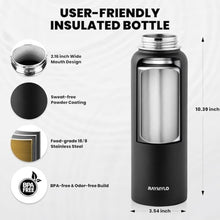 Load image into Gallery viewer, RAYMYLO Insulated Water Bottle 40 oz, Triple Wall Vacuum Stainless Steel (Cold for 36Hrs, Hot for 18Hrs), Leak Proof &amp; Non-BPA, Modern Water Flask Jug with Paracord Handle &amp; Straw Spout Lids, MagicBlack_6675
