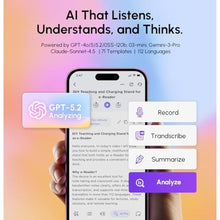Load image into Gallery viewer, RECOLX AI Voice Recorder &amp; Transcriber with GPT-5.2 Analysis 30-Hour Recording, 112-Language Speech-to-Text &amp; Auto Summary for Meetings, Lectures &amp; Interviews,Grey_1634

