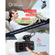 Load image into Gallery viewer, REDTIGER F17 Elite 4K Dash Cam 3 Channel, STARVIS 2 IMX678 &amp; IMX675, 128GB Card, Full Night Color, 4K+2.5K+1080P Front and Rear Inside, Voice Control, 5GHz WiFi-30MB/s Download, GPS, HDR, Parking Mode, Black_95
