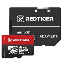 Load image into Gallery viewer, REDTIGER High Speed Micro SD Card with Adapter, 512GB microSDXC UHS-I Class 10, U3, V30 A2, Support for Dash Cameras and Recording 4K Video Recording, Compatible with F7NP&amp;F7NT&amp;F17&amp;VP20&amp;F17PLUS_1374
