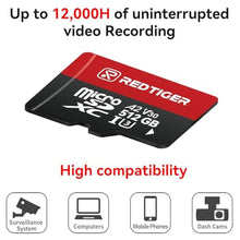 Load image into Gallery viewer, REDTIGER High Speed Micro SD Card with Adapter, 512GB microSDXC UHS-I Class 10, U3, V30 A2, Support for Dash Cameras and Recording 4K Video Recording, Compatible with F7NP&amp;F7NT&amp;F17&amp;VP20&amp;F17PLUS_1377

