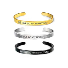 Load image into Gallery viewer, RENYILIN 3PCS Stainless steel cuff bracelet Medical alert ID Emergency first Aid bracelet (DNR (DO NOT RESUSCITATE)), Blackgoldsteel_1
