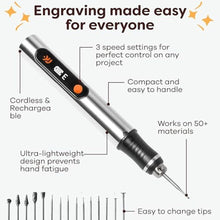 Load image into Gallery viewer, Resparked Customizer Engraving Pen Ultimate Cordless Portable Tool for Artists &amp; DIYers - Engrave 50+ Surfaces - Beginner Friendly - Rechargeable - Free 30 Bits &amp; Mastery Guide, Silver_5698
