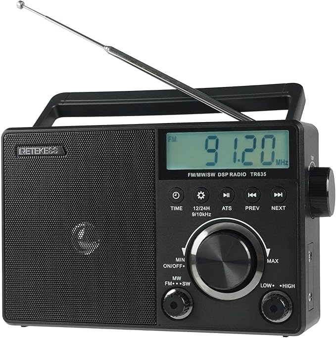 Retekess TR635 AM FM Radio with External Antenna Jack, Portable Shortwave Radio with Best Reception, Backlight LCD Display, Time Setting,Battery Operated or AC Power,Earphone Jack for Gift,Elder,Home