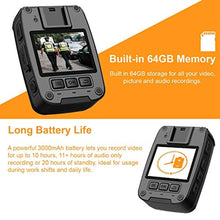 Load image into Gallery viewer, Rexing P1 Body Worn Camera, 2 Display 1080p Full HD, 64G Memory,Record Video, Audio &amp; Pictures,Infrared Night Vision,Police Panic Mode, 3000 mAh Battery,10HR Battery Life,Waterproof,Shockproof, Black_1112
