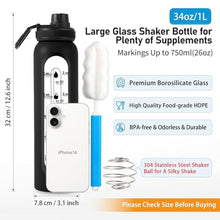 Load image into Gallery viewer, RhythmFit Glass Protein Shaker Bottle, 34 oz, Shaker Ball, Silicone Sleeve, black_1393
