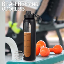 Load image into Gallery viewer, RhythmFit Glass Protein Shaker Bottle, 34 oz, Shaker Ball, Silicone Sleeve, black_1396
