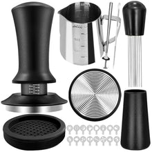 Load image into Gallery viewer, RIVKAWA 22 PCS Coffee Tamper Set, Espresso Accessories Tampers kit Barista Tools with 51mm Espresso Tamper, WDT Tool, Frothing Pitcher, Coffee Stirrer, Latte Art Pen, Tamper Mat, 16 Coffee Stencils, Black_1
