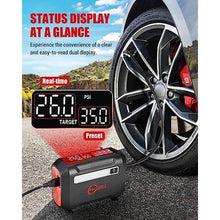 Load image into Gallery viewer, ROCGORLD R8 Tire Inflator Portable Air Compressor, DC 12V Air Compressor Portable with Large Dual Digital Screen, 3X Faster Inflation Air Pump for Car, Bike, Ball, Motor_155
