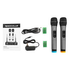 Load image into Gallery viewer, Rockville RWM72U Dual UHF Wireless Handheld Microphone System, Digital Display, Long Range, Noise Filter, for Karaoke and Live Performances, Black_5622
