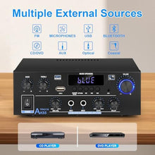 Load image into Gallery viewer, Romica AK55 Stereo Audio Amplifier, 2 Channel 500W Bluetooth 5.0 Home Audio Stereo Receivers with FM, Echo, AUX, USB, SD, MIC, Optical &amp; Coaxial Inputs, AMP for Passive Speakers and Active subwoofer_7
