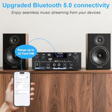 Load image into Gallery viewer, Romica AK55 Stereo Audio Amplifier, 2 Channel 500W Bluetooth 5.0 Home Audio Stereo Receivers with FM, Echo, AUX, USB, SD, MIC, Optical &amp; Coaxial Inputs, AMP for Passive Speakers and Active subwoofer_9
