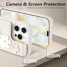 Load image into Gallery viewer, rongki for iPhone 16 Pro Case, Wallet with Card Holder, Cute Flower Design Crossbody Phone Purse for Women, PU Leather Magnetic Kickstand Shockproof Cover with Wrist Strap Phone Case 6.3" (Beige)_3098
