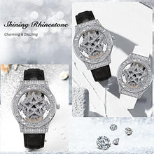 Load image into Gallery viewer, RORIOS Women's Fashion Dress Watch Full Diamonds Analog Quartz Wristwatch with Leather Strap Pentagram Dial Watch for Ladies, Black, 190MM_1446
