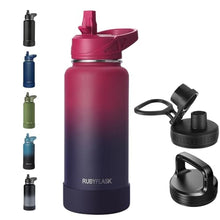 Load image into Gallery viewer, RUBYFLASK 32oz Insulated Water Bottle with Straw, Stainless Steel Metal Vacuum Water Flask, Large Thermal Water bottle with Leakproof 3 Lids for Travel, Camping, Gym Sports Dark Rainbow, NDarkRainbow_1
