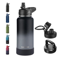 Load image into Gallery viewer, RUBYFLASK 32oz Insulated Water Bottle with Straw, Stainless Steel Metal Vacuum Water Flask, Large Thermal Water bottle with Leakproof 3 Lids for Travel, Camping, Gym Sports Black Gray, NBlackGray_1
