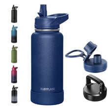 Load image into Gallery viewer, RUBYFLASK 32oz Insulated Water Bottle with Straw, Stainless Steel Metal Vacuum Water Flask, Large Thermal Water bottle with Leakproof 3 Lids for Travel, Camping, Gym Sports Navy_1
