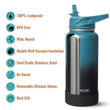 Load image into Gallery viewer, RUBYFLASK 32oz Insulated Water Bottle with Straw, Stainless Steel Metal Vacuum Water Flask, Large Thermal Water bottle with Leakproof 3 Lids for Travel, Camping, Gym Sports Orange_5318
