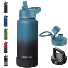 Load image into Gallery viewer, RUBYFLASK 32oz Insulated Water Bottle with Straw, Stainless Steel Metal Vacuum Water Flask, Large Thermal Water bottle with Leakproof 3 Lids for Travel, Camping, Gym Sports Indigo Black, IndigoBlack_1
