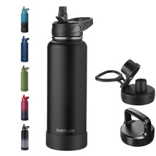 Load image into Gallery viewer, RUBYFLASK 40oz Insulated Water Bottle with Straw, Stainless Steel Metal Vacuum Water Flask, Large Thermal Water bottle with Leakproof 3 Lids for Travel, Camping, Gym Sports Black_1
