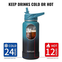 Load image into Gallery viewer, RUBYFLASK 40oz Insulated Water Bottle with Straw, Stainless Steel Metal Vacuum Water Flask, Large Thermal Water bottle with Leakproof 3 Lids for Travel, Camping, Gym Sports Armygreen_5286

