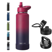 Load image into Gallery viewer, RUBYFLASK 40oz Insulated Water Bottle with Straw, Stainless Steel Metal Vacuum Water Flask, Large Thermal Water bottle with Leakproof 3 Lids for Travel, Camping, Gym Sports Dark Rainbow, NDarkRainbow_1
