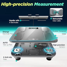 Load image into Gallery viewer, RunStar Digital Bathroom Scale for Body Weight, Body Fat, BMI 28 Measurements, Innovative 8-Electrode Smart Scales FSA&amp;HSA Eligible with Voice Prompt Function High Accurate Bluetooth Weight Machine, Grey_7629
