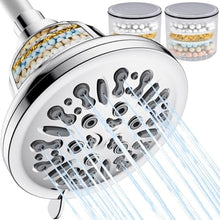 Load image into Gallery viewer, Ryamen Shower Head with Filter, Filtered Shower Head for Hard Water, 5.5" High Pressure Rainfall Fixed Showerhead with 6 Spray Settings, Water Softener Remove Chlorine, Filter Cartridge-2 Pack, Silver_1
