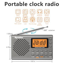 Load image into Gallery viewer, Rysamton Portable AM/FM/Shortwave Radio, Batteries Operated Pocket Radios, Large Digital Display, Clock Radio with Alarm and Sleep Function, Earphone Included, grey_1675
