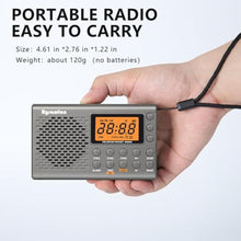 Load image into Gallery viewer, Rysamton Portable AM/FM/Shortwave Radio, Batteries Operated Pocket Radios, Large Digital Display, Clock Radio with Alarm and Sleep Function, Earphone Included, grey_1676
