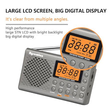 Load image into Gallery viewer, Rysamton Portable AM/FM/Shortwave Radio, Batteries Operated Pocket Radios, Large Digital Display, Clock Radio with Alarm and Sleep Function, Earphone Included, grey_1677
