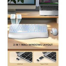 Load image into Gallery viewer, SABLUTE Ergonomic Wireless Keyboard and Mouse Combo - Wave Keyboard with Soft Leather Wrist Rest, Resistant Keys, RGB Backlit Rechargeable Set for PC/Mac/Chromebook (White)_5355
