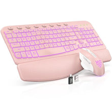 Load image into Gallery viewer, SABLUTE Wireless Keyboard and Mouse Combo Ergonomic - MA12Pro Wave Keyboard with Leather Wrist Rest for Comfortable Typing, RGB Backlit Rechargeable for Windows, Mac, PC, Laptop (Pink), BlackPink_1
