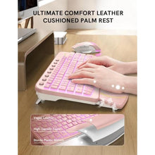 Load image into Gallery viewer, SABLUTE Wireless Keyboard and Mouse Combo Ergonomic - MA12Pro Wave Keyboard with Leather Wrist Rest for Comfortable Typing, RGB Backlit Rechargeable for Windows, Mac, PC, Laptop (Pink), BlackPink_5339
