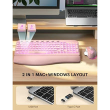 Load image into Gallery viewer, SABLUTE Wireless Keyboard and Mouse Combo Ergonomic - MA12Pro Wave Keyboard with Leather Wrist Rest for Comfortable Typing, RGB Backlit Rechargeable for Windows, Mac, PC, Laptop (Pink), BlackPink_5342
