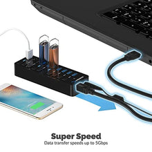 Load image into Gallery viewer, SABRENT 10-Port Powered USB 3.0 Hub, 3 Charging Ports, 60W (HB-B7C3), Black_7593

