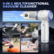 Load image into Gallery viewer, SakerPlus Car Vacuum Portable Cordless, 3-in-1 Hand Held Mini Vacuum Cleaner 17500PA High Power, Handheld Vacuum &amp; Air Duster for Suction, Blowing, Inflating &amp; Deflating, Ideal for Car Home Office, SilverandBlue_3962
