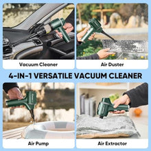 Load image into Gallery viewer, SakerPlus Hand Held Car Vacuum Cordless, 20000PA High Power Handheld Portable Vacuum &amp; Air Duster for Car Home, 4-in-1 Mini Vacuum Cleaner with LED Display - Vacuuming, Blowing, Inflating &amp; Deflating, Green_3760
