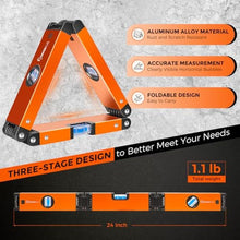 Load image into Gallery viewer, SakerPlus Multi-Function Folding Level, 24" Level Tool, Multi-Angle Measurement (45/90/180), High-Precision Aluminum Profile (0.5mm/m), Perfect for Woodworking, Construction &amp; DIY Gifts, Orange_6587
