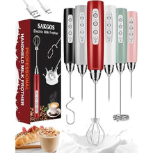 Load image into Gallery viewer, Sakgos Milk Frother Rechargeable Handheld-Electric Whisk 3 Speed Adjustable, Frother Wand Coffee with 3 Stainless Whisks, Electric Foam Maker, Drink Mixer Blender for Latte Cappuccino Matcha Egg, Red_1
