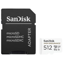 Load image into Gallery viewer, SANDISK 512GB High Endurance Video microSDXC Card with Adapter for Dash Cam and Home Monitoring Systems - C10, U3, V30, 4K UHD, Micro SD Card - SDSQQNR-512G-GN6IA, InformationNotAvailable_553
