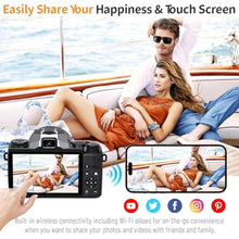Load image into Gallery viewer, Saneen Digital Camera, 4k Cameras for Photography, 64MP WiFi Touch Screen Vlogging Camera with Flash, 32GB Card, Lens Hood,3000mAH Battery, Front and Rear Cameras,Hot Shoe Interface Beginner, MPKBlack_60

