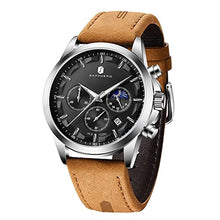 Load image into Gallery viewer, SAPPHERO Watch for Men Chronograph 100M Waterproof Stylish Business Casual Quartz Mens Watches Leather/Stainless Steel Band Luminous Calendar Young Mens Watches, SilverBlackL_1
