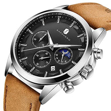 Load image into Gallery viewer, SAPPHERO Watch for Men Chronograph 100M Waterproof Stylish Business Casual Quartz Mens Watches Leather/Stainless Steel Band Luminous Calendar Young Mens Watches, SilverBlackL_928
