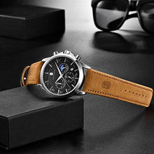 Load image into Gallery viewer, SAPPHERO Watch for Men Chronograph 100M Waterproof Stylish Business Casual Quartz Mens Watches Leather/Stainless Steel Band Luminous Calendar Young Mens Watches, SilverBlackL_929
