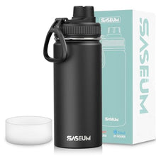 Load image into Gallery viewer, SASEUM Kids Sport Water Bottle 18oz Stainless Steel Double Wall Vacuum Thermal Mug with Leak Proof Spout Lids, Wide Mouth Metal Insulated Water Jug for Gym and Travel,Black_1
