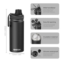 Load image into Gallery viewer, SASEUM Kids Sport Water Bottle 18oz Stainless Steel Double Wall Vacuum Thermal Mug with Leak Proof Spout Lids, Wide Mouth Metal Insulated Water Jug for Gym and Travel,Black_6900
