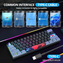 Load image into Gallery viewer, SbocKeeb 60% Mechanical Keyboard Grey and Black, Compact 60 Percent Gaming Keyboard RGB Backlit, 61 Keys Mini Keyboard, USB Wired Office Keyboard for Windows Mac Laptop PC (61 Dark/Blue Switches), DarkBlueSwitch_5843
