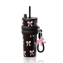 Load image into Gallery viewer, SDGA+ 24 oz Stainless Steel Tumbler with Lid and Straw, Insulated Water Bottle Leak Proof for Hot and Cold, Portable Travel Coffee Mug, Reusable Coffee Cup for Women, Bow, SilverBlackBow_1
